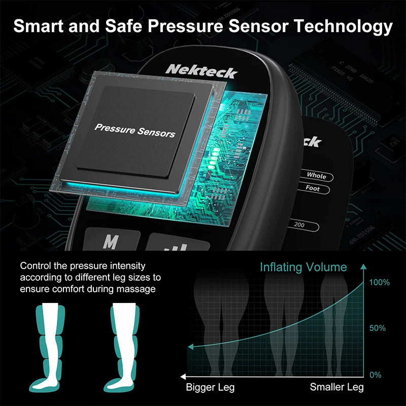 Nekteck 1 Pcs Air Pressure Leg Massager Cordless Foot Massage Boots Kneading Squeeze Deep Relaxation Calf with Storage Bag