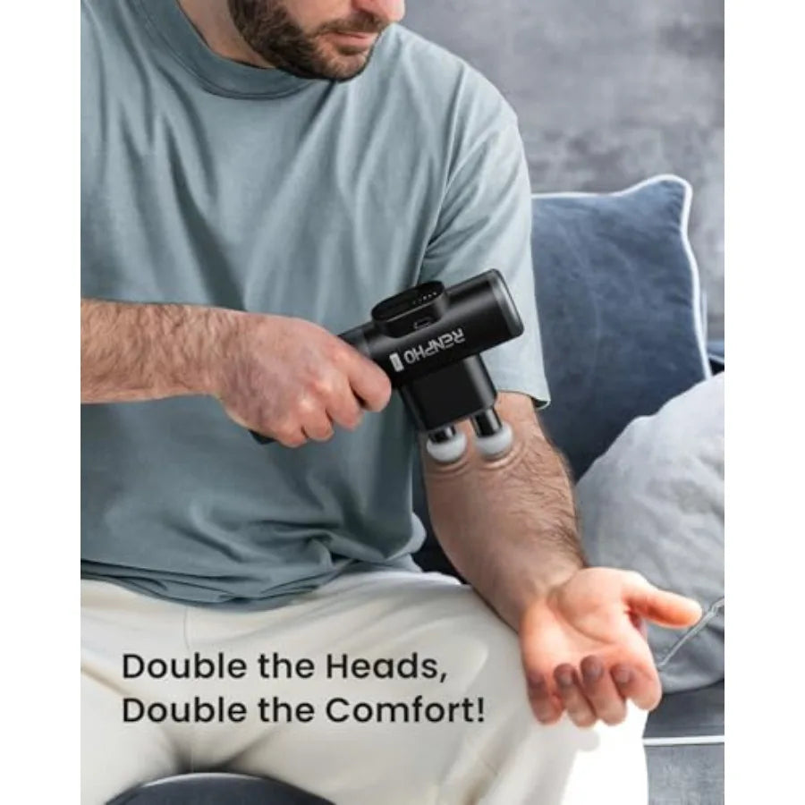 Mini Massage Gun with Double Heads Deep Tissue Percussion Massager for Travel Use Silicone Casings 3 Modes with Seamless Sp