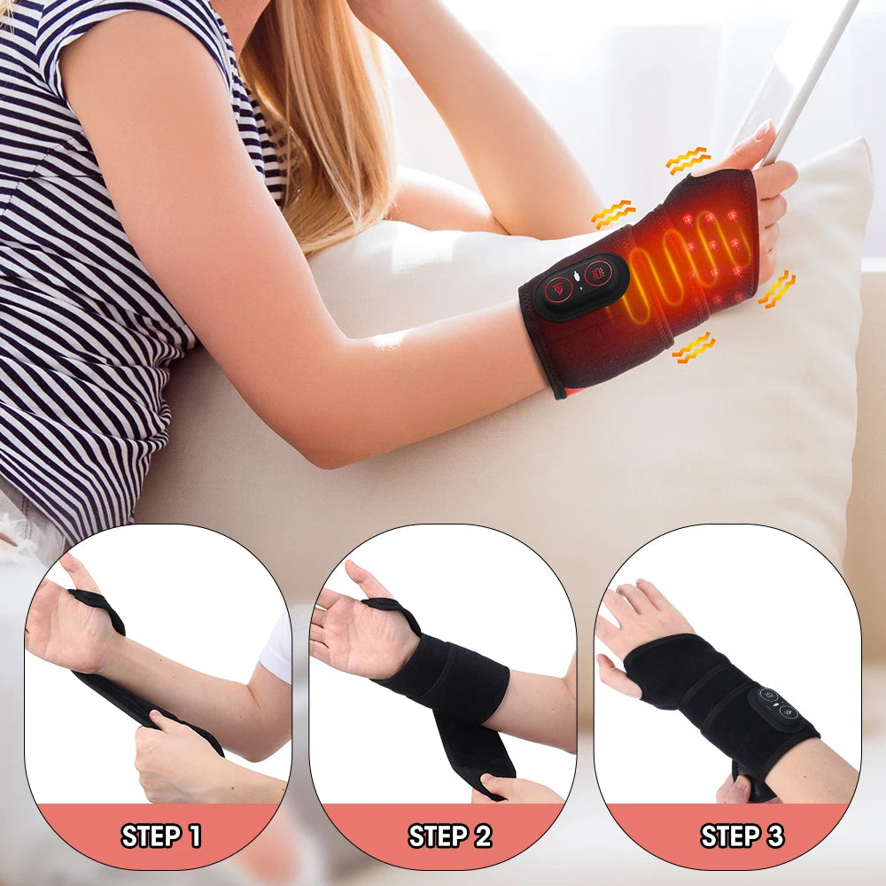 Electric Red Light Wrap Hand Wrist 660nm 850nm Heated Vibration Massager Cordless 3 Heat Knee Belt Hand Pad
