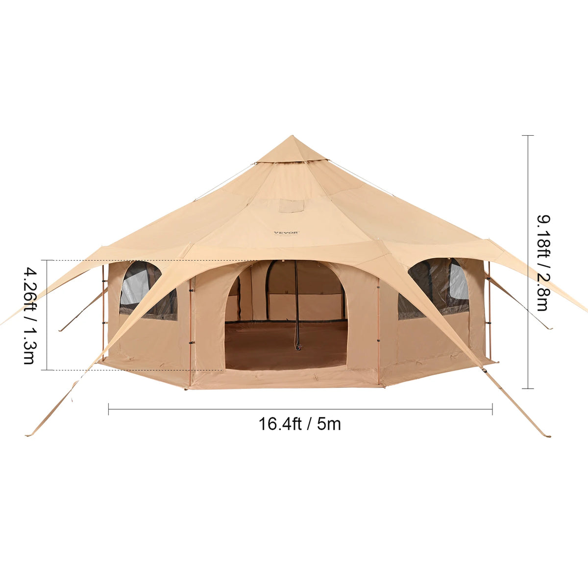 SucceBuy Canvas Bell Tent 4 Seasons 5 m/16/4" Yurt Tent Canvas Tent for Camping with Stove Breathable Tent, Holds up to 8 people