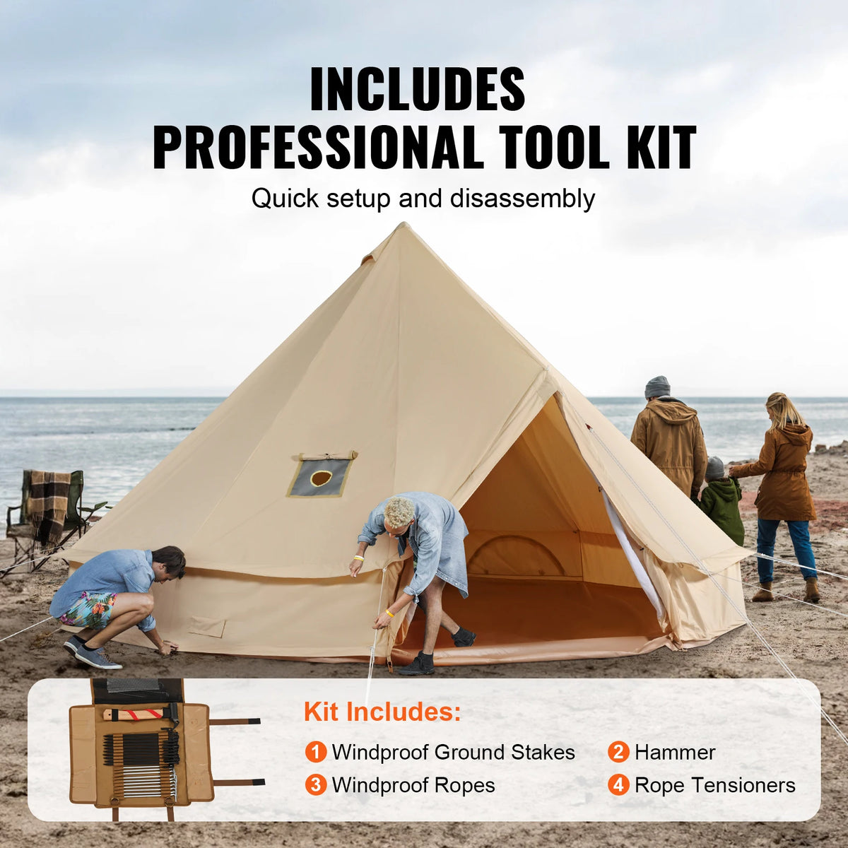 SucceBuy Canvas Bell Tent 4 Seasons 5 m/16/4" Yurt Tent Canvas Tent for Camping with Stove Breathable Tent, Holds up to 8 people