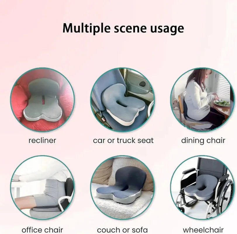 Memory Foam Seat Cushion with Backrest, Ergonomic Lumbar Support Office Chair Pad for Hip Pain, Washable Car & Home Use