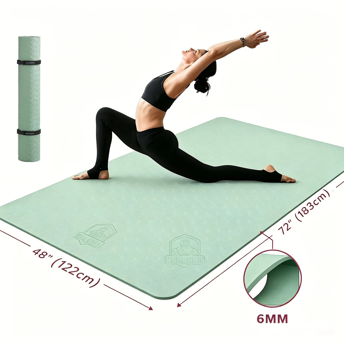 HAPBEAR Extra Large Yoga Mat,48×72 Inch TPE 6mm/8mm Double‑Sided Non‑Slip Wide Fitness Mat with Bag Straps for Home Gym Pilates Workouts