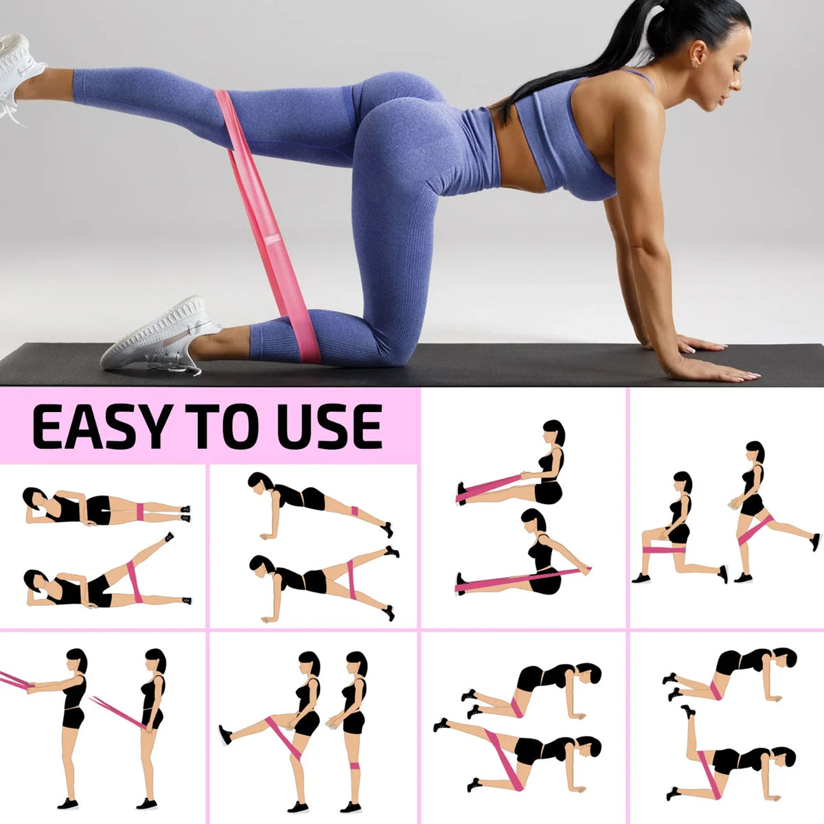 Set of 3 Resistance Exercise Loop Bands Fitness Home Gym Yoga Glutes Trainer