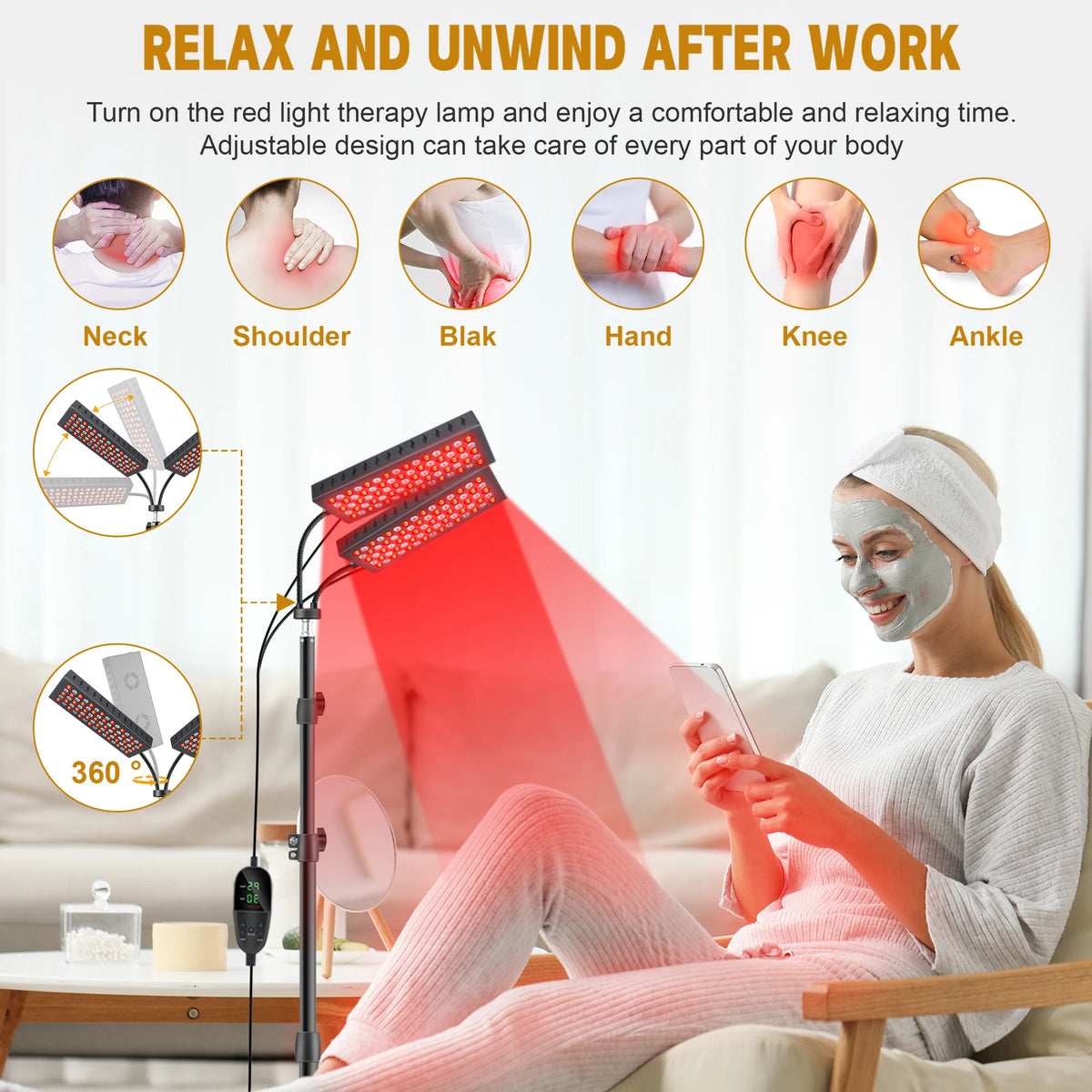 Updated Red Light Therapy Panel for Face Body Device Dual-head 150 Leds Lamps for Face Waist Back Shoulder Muscle Pain Relief Relax Skin Care Infrared Light