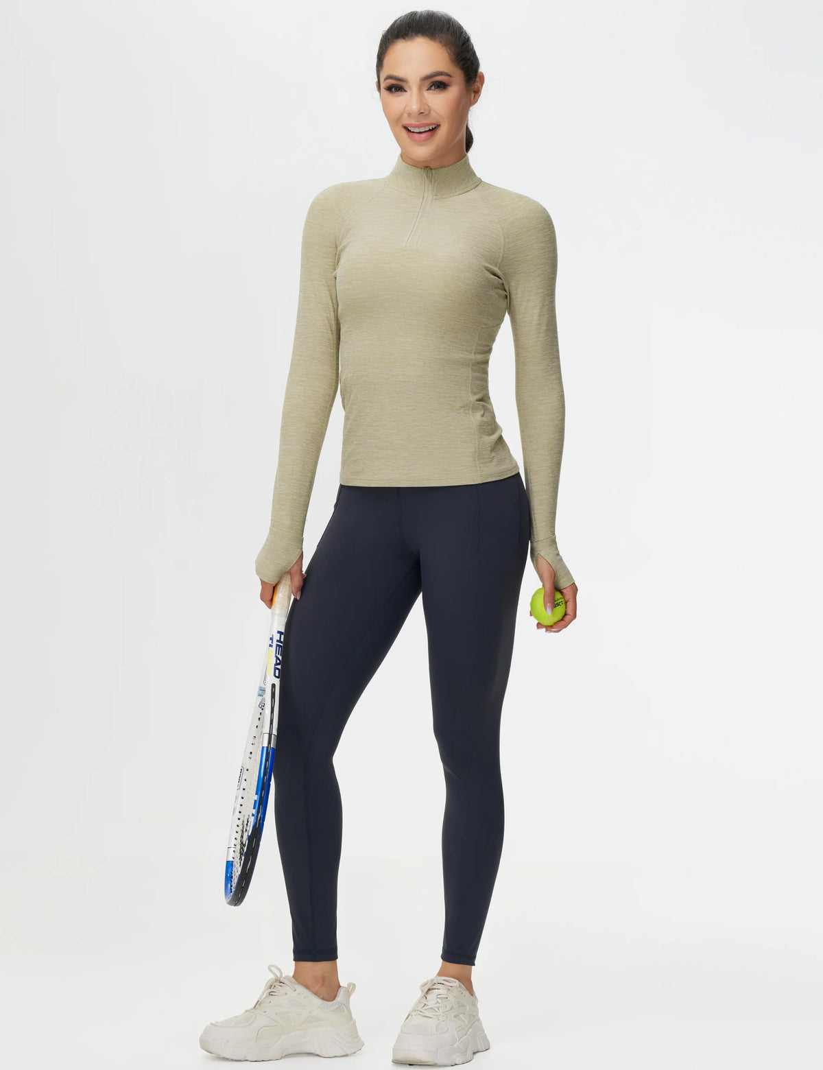 THE GYM PEOPLE Women's Half Zip Golf Workout Shirts Soft Warm Yoga Athletic Pullover Sweatshirts with Thumb Hole